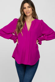 Magenta Long Ruffle Sleeve Maternity Blouse