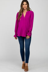 Magenta Long Ruffle Sleeve Maternity Blouse