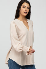 Beige Long Ruffle Sleeve Blouse