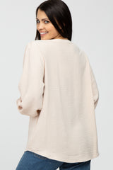 Beige Long Ruffle Sleeve Blouse