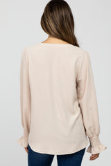 Beige Long Ruffle Sleeve Maternity Blouse