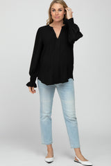 Black Long Ruffle Sleeve Maternity Blouse