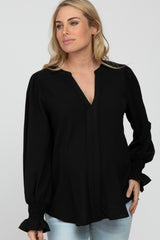 Black Long Ruffle Sleeve Maternity Blouse