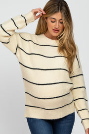 Cream Striped Maternity Knit Sweater