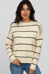 Cream Striped Knit Sweater