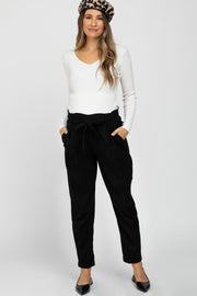 Black Paperbag Waist Cropped Maternity Pants