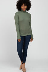 Olive Ribbed Knit Turtleneck Top