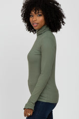 Olive Ribbed Knit Turtleneck Top