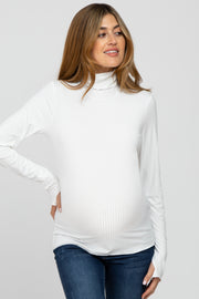 Ivory Ribbed Knit Turtleneck Maternity Top