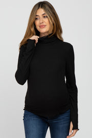 Black Ribbed Knit Turtleneck Maternity Top