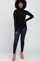 Black Ribbed Knit Turtleneck Top