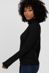 Black Ribbed Knit Turtleneck Top