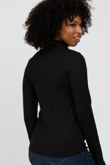 Black Ribbed Knit Turtleneck Top