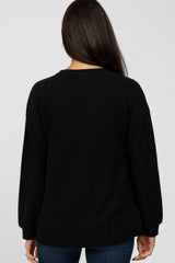 Black Soft Ribbed Accent Long Sleeve Top