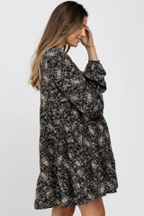 Black Floral Tiered Maternity Dress