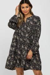 Black Floral Tiered Maternity Dress