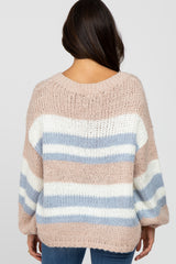 Pink Striped Oversized V-Neck Sweater