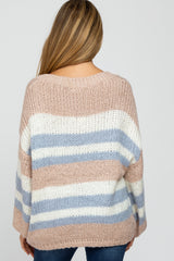 Pink Striped Oversized Maternity V-Neck Sweater