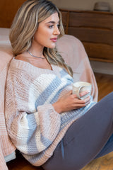 Pink Striped Oversized Maternity V-Neck Sweater