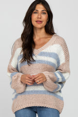 Pink Striped Oversized Maternity V-Neck Sweater