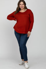 Rust Button Accent Long Sleeve Maternity Plus Top