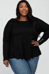 Black Button Accent Long Sleeve Plus Top