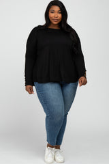 Black Button Accent Long Sleeve Plus Top