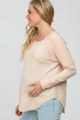 Beige Mixed Knit Round Hem Maternity Top