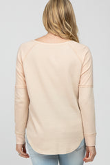 Beige Mixed Knit Round Hem Maternity Top