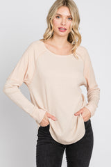 Beige Mixed Knit Round Hem Maternity Top