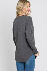 Charcoal Mixed Knit Round Hem Top