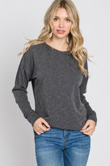 Charcoal Mixed Knit Round Hem Top