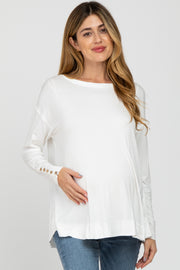 Ivory Button Accent Long Sleeve Maternity Top