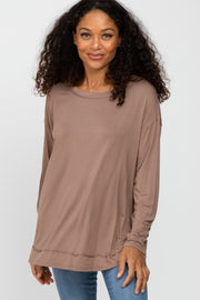 Mocha Button Accent Long Sleeve Top