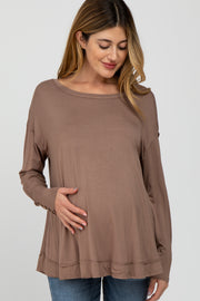 Mocha Button Accent Long Sleeve Maternity Top