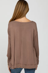 Mocha Button Accent Long Sleeve Maternity Top