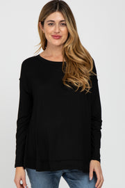 Black Button Accent Long Sleeve Maternity Top