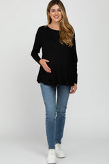 Black Button Accent Long Sleeve Maternity Top