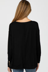 Black Button Accent Long Sleeve Maternity Top