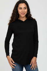 Black Ribbed Lightweight Maternity Hoodie