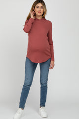 Rust Ribbed Lightweight Maternity Hoodie