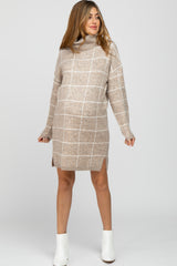 Taupe Grid Knit Maternity Sweater Dress