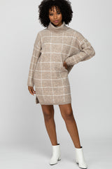 Taupe Grid Knit Maternity Sweater Dress