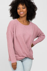 Lavender Ribbed Twist Front Top