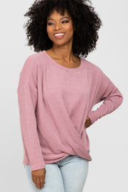 Lavender Ribbed Twist Front Top