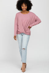 Lavender Ribbed Twist Front Top