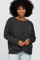 Black Ribbed Twist Front Maternity Top