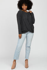 Black Ribbed Twist Front Top