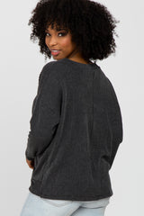 Black Ribbed Twist Front Top