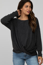 Black Ribbed Twist Front Maternity Top